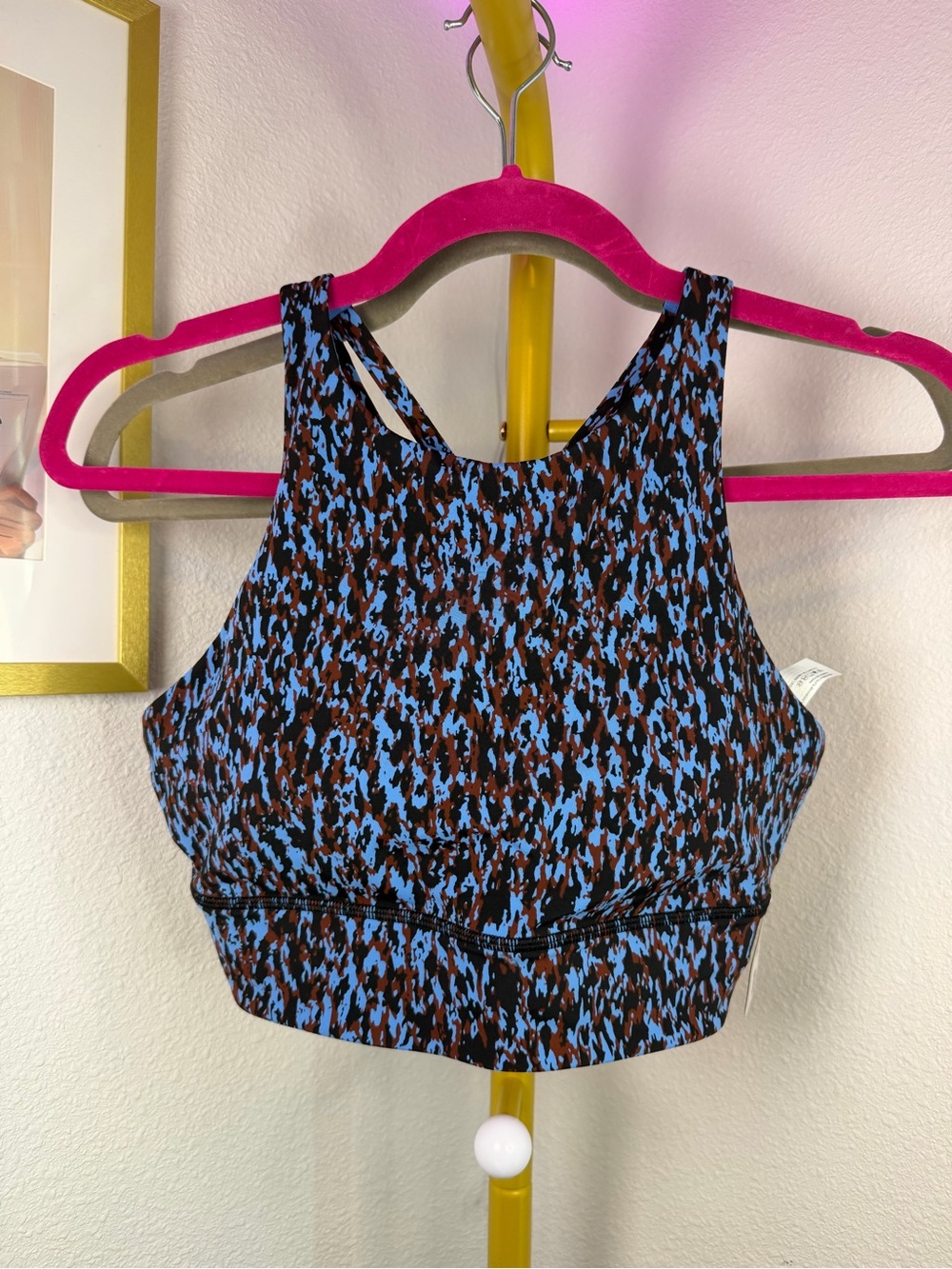 Lululemon Athletica Blue and Brown High-Neck Energy Bra NWT Size 8 with Pads